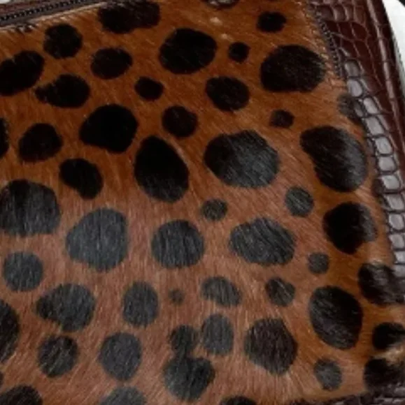 FURLA Croc Brown Leather Shoulder Crossbody Leopard Bag Made in Italy